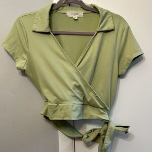No Comment Light Green Collared Wrap Crop Top XL